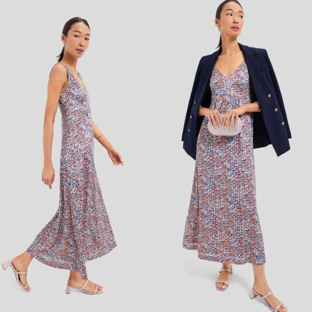 Tuckernuck NEW Natasha Mosaic Tile Navy Red V Neck Maxi Dress Size XXS